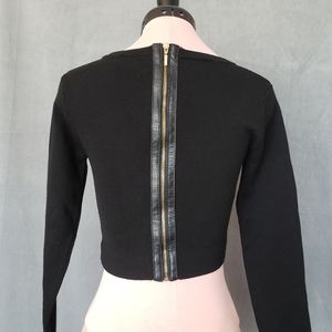 Club Monaco Black Knit Cropped Top With Back Zipper Accent